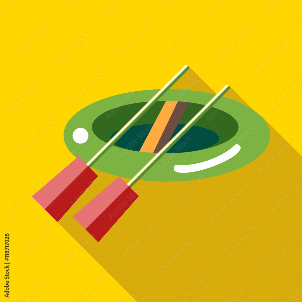 Poster boat with oars icon in flat style with long shadow. float symbol