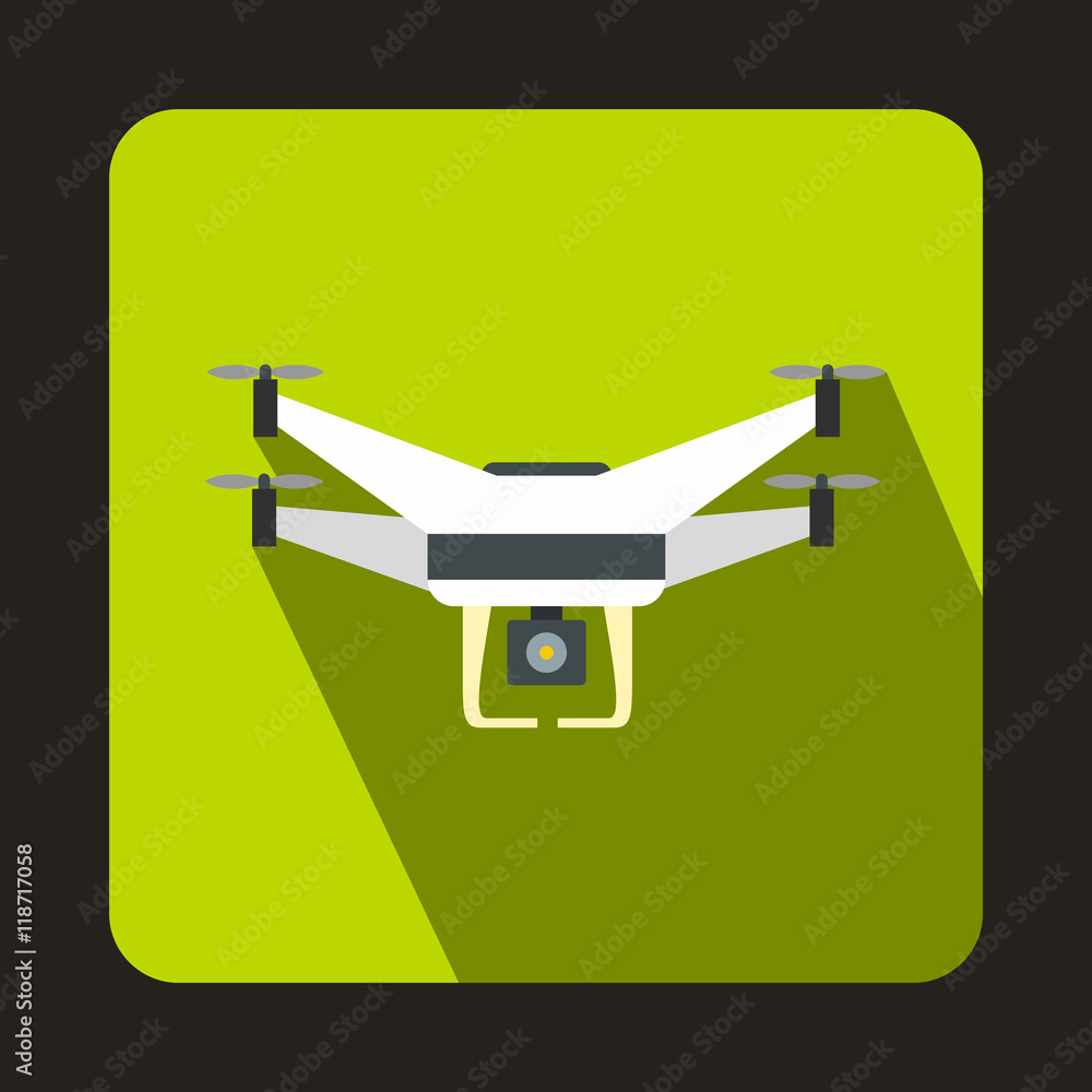 Aufkleber drone with camera icon in flat style with long shadow. device symbol