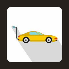 Electro car icon in flat style with long shadow. Innovation symbol