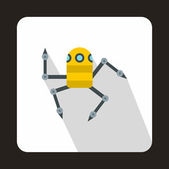 Robot spider icon in flat style with long shadow. Technology and test symbol