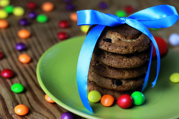 cookies with ribbon on plate