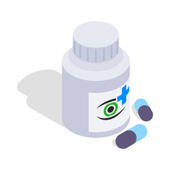 Pills for eyes icon in isometric 3d style isolated on white background. Vision symbol