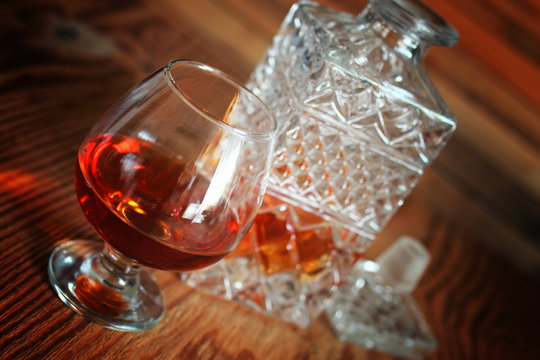 alcohol brandy set glass and carafe