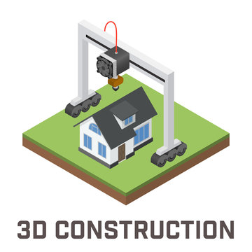 Industrial 3D printer prints a house concept.