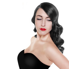 retro black and white portrait of brunette woman