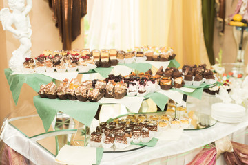 Buffet with a variety of delicious sweets, food ideas, celebration