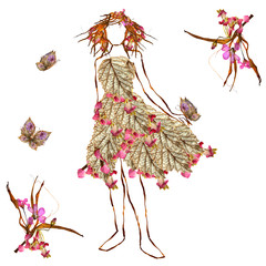 pretty girl in fantastic dress made of flowers