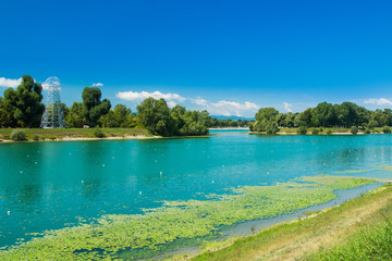     Beautiful Jarun lake in Zagreb, Croatia, sunny summer day 