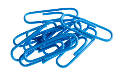 blue paper clips closeup