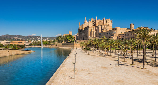 View to the old town of Palma Cathedral Majorca Spain
