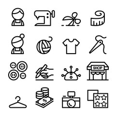 Fashion design , tailor , Dressmaker , sewing icons set in thin