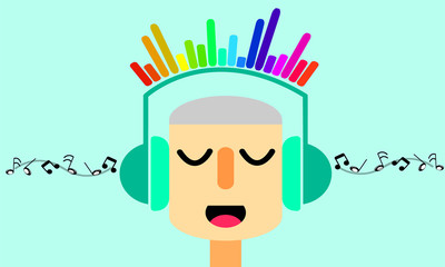 Man listening music. Graphic illustrator. Graphic vector.