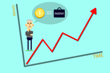 Man thinking with graph of investment. Graphic vector. Illustrat
