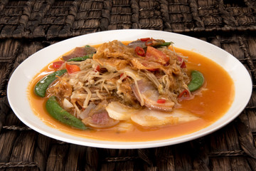 vegetarian dish stir fried mushrooms with vegetables