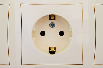 Detail of an electric socket strip with the point of a close-up connection.. Interlocked electrical...