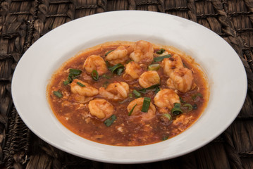 prawns cooked in a sweet chilli sauce also known as Singapore chilli prawns