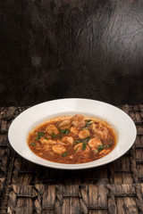 prawns cooked in a sweet chilli sauce also known as Singapore chilli prawns