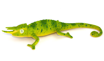 Lizard toy on white background.