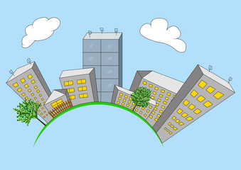 Cartoon city on global