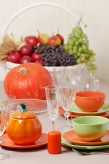 Thanksgiving Day. Festive lunch with traditional table decoratio