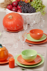 Thanksgiving Day. Festive lunch with traditional table decoratio