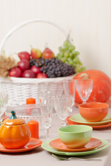 Thanksgiving Day. Festive lunch with traditional table decoratio