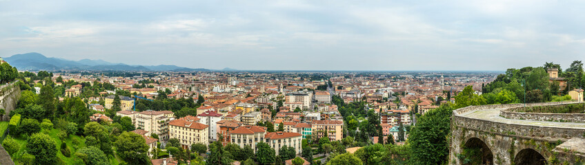 Fototapeta na wymiar Bergamo city panoramic view from above