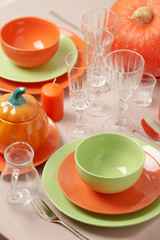 Thanksgiving Day. Festive lunch with traditional table decoratio