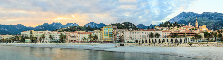 Seashore promenade in Menton panorama