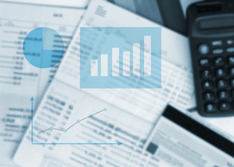 blur image of book bank with business graph 