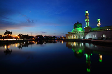 Sunset of Kota Kinabalu City Floating Mosque, Sabah Borneo Malaysia.