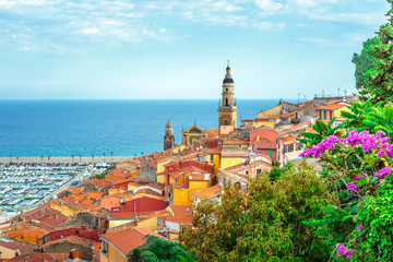 Obraz premium Riviera town Menton view with sea