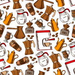 Coffee pots and cups seamless pattern