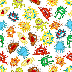 Seamless pattern of funny cartoon monsters