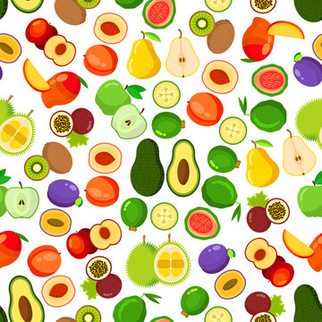 Whole and halved fruits seamless pattern