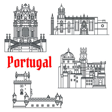Historical travel sights of Portugal linear icon