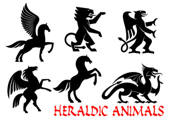 Heraldic mythical animals vector icons