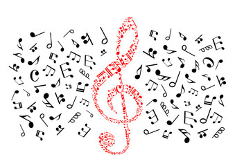 Fototapety  Music notes icons. Red treble clef
