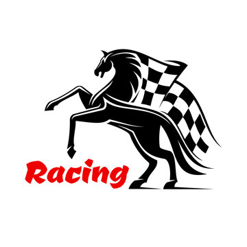 Horse race icon with racing checkered flag