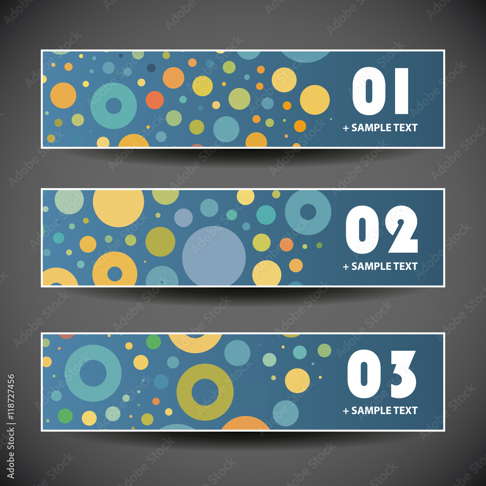 Poster colorful vector set of three header designs with dots and circles