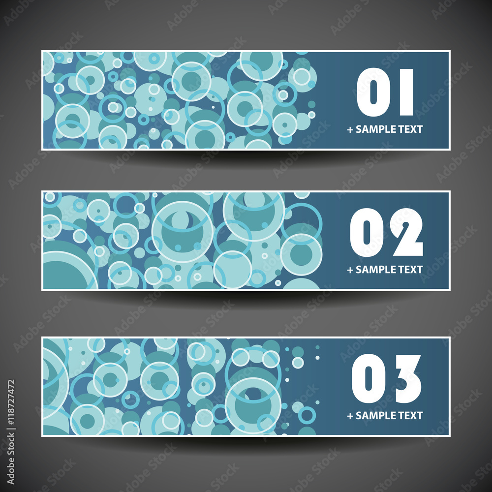 Poster colorful vector set of three header designs with dots and circles