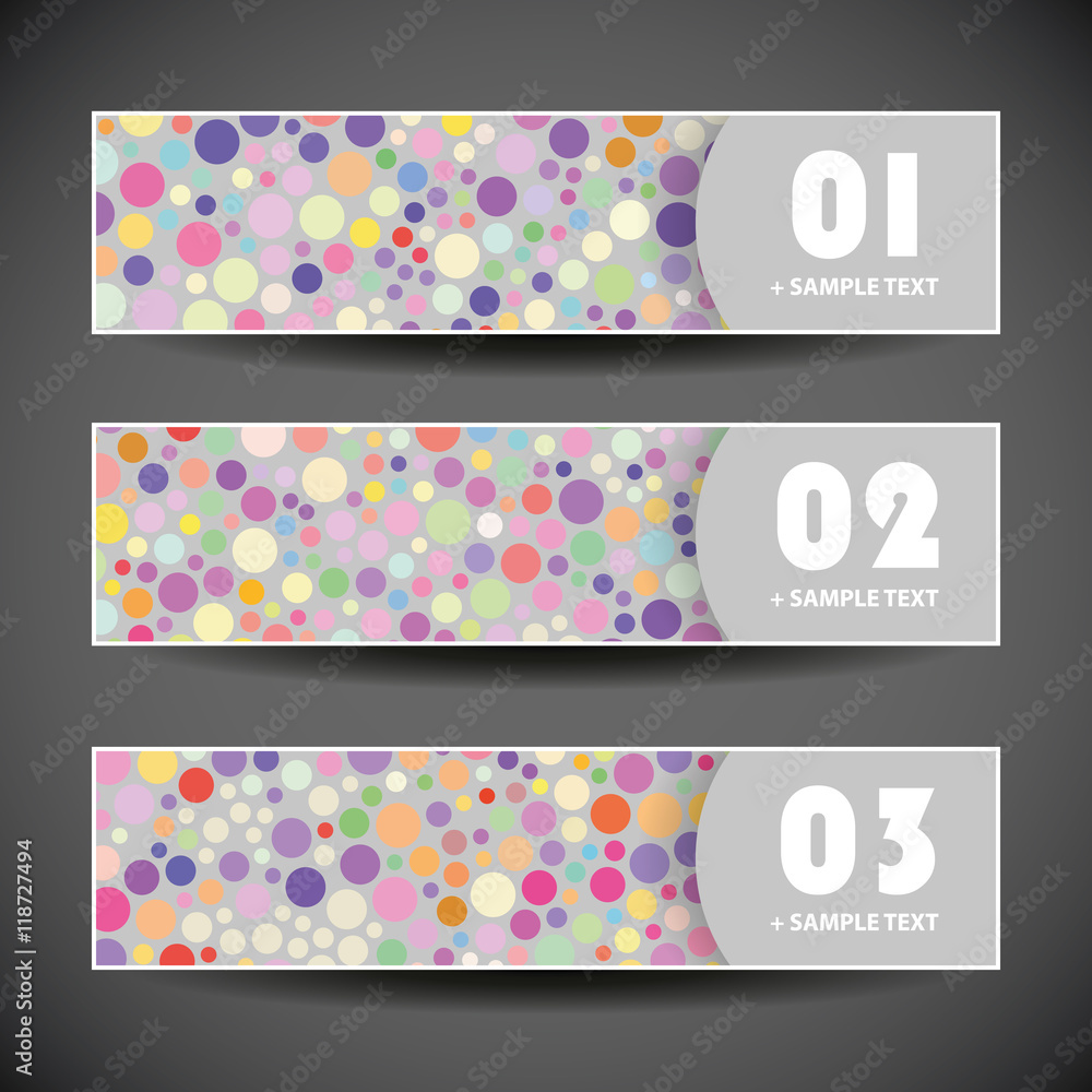 Poster colorful vector set of three header designs with dots and circles