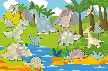 Cartoon scene - dinosaur land - coloring pattern - illustration for children