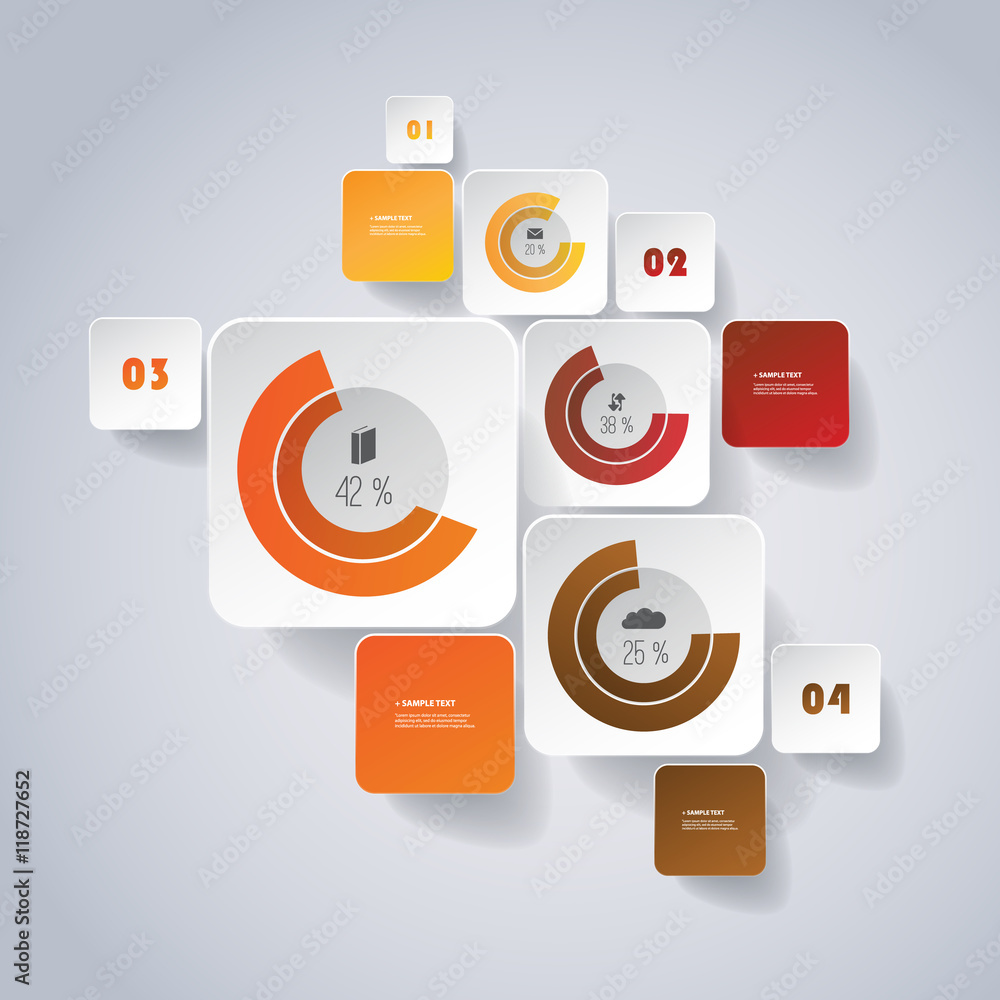 Aufkleber infographic design - rounded square design with diagrams