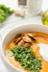 Hot pumpkin soup with seasoning