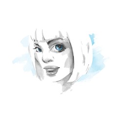 Woman face. Fashion watercolor illustration 1