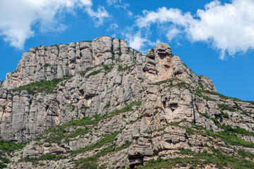 Fototapeta na wymiar Montserrat mountains near Santa Maria de Montserrat Abbey, Spain