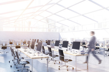 Man going to his desk