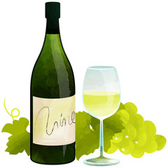 白ワイン・ボトルとグラス