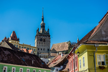 Obraz premium Famous Clock Tower in Sighisoara town in Romania